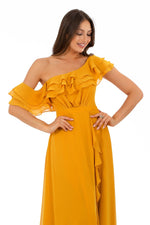 Angelino Saffron Chiffon Shoulder Dress with Flated Dress