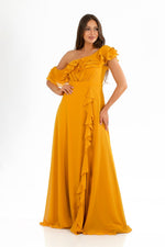 Angelino Saffron Chiffon Shoulder Dress with Flated Dress