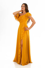 Angelino Saffron Chiffon Shoulder Dress with Flated Dress