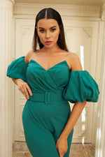 Angelino Green Crepe Balloon Arm Bate with Belt Bluke