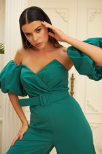 Angelino Green Crepe Balloon Arm Bate with Belt Bluke