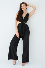 Black Belly Decollete Buckled Jumpsuit