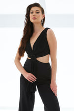 Black Belly Decollete Buckled Jumpsuit