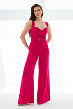 Fuchsia Crepe Belted Long Jumpsuit
