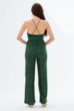 Emerald Sequined Belted Long Jumpsuit