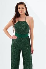 Emerald Sequined Belted Long Jumpsuit