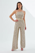 Angelino Gold Sequined Belted Long Jumpsuit