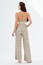 Angelino Gold Sequined Belted Long Jumpsuit