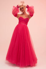 Angelino Fuchsia Tulle Low Sleeve Engagement Evening Dress