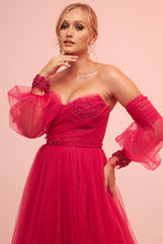 Angelino Fuchsia Tulle Low Sleeve Engagement Evening Dress