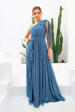 Angelino indigo chiffon one -shoulder long evening dress dress