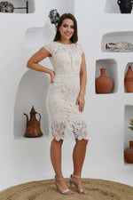 Angelino beige lace short sleeve wedding dress