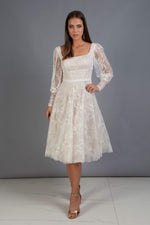 Angelino Ecru Lace Square Collar Engagement Dress