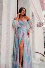 Angelino indigo impirmation low arm slits long evening dress dress