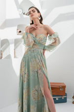 Angelino Çağla Empirme Low Sleeve Slit Long Evening Dress