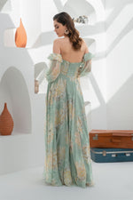Angelino Çağla Empirme Low Sleeve Slit Long Evening Dress