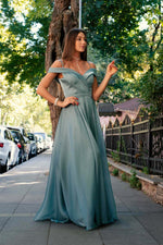 Angelino Çağla Organze Angelino Yaka Long Evening Dress
