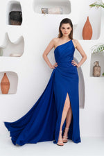 Angelino Saks Satin One Shoulder Long Evening Dress