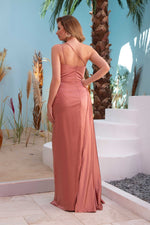 Angelino Tile Satin One Shoulder Long Evening Dress