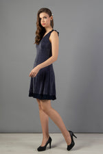Navy Blue Skirt Pleated Silvery Short Evening Dress