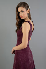 Purple Skirt Pleated Silvery Short Evening Dress
