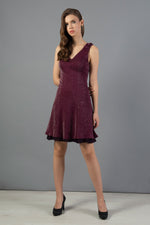 Purple Skirt Pleated Silvery Short Evening Dress