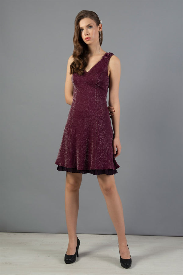 Purple Skirt Pleated Silvery Short Evening Dress