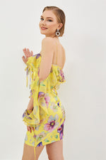 Yellow Empirme Short Evening Dress