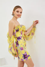 Yellow Empirme Short Evening Dress