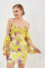 Yellow Empirme Short Evening Dress