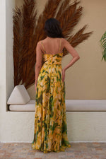 Angelino Yellow impulse slit strap long evening dress dress