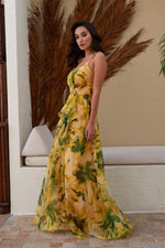 Angelino Yellow impulse slit strap long evening dress dress