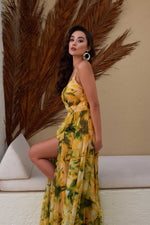 Angelino Yellow impulse slit strap long evening dress dress