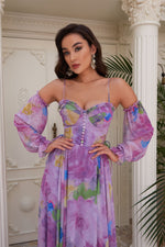 Angelino Lila Impirme Hanger Balloon Sleeze Long Evening Dress
