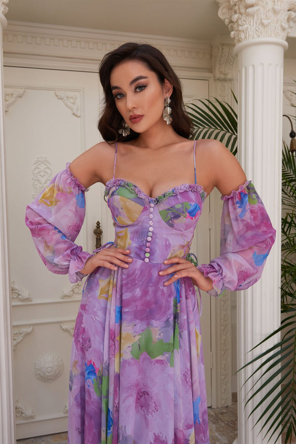 Angelino Lila Impirme Hanger Balloon Sleeze Long Evening Dress