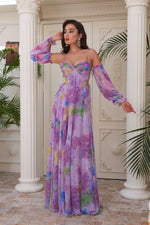 Angelino Lila Impirme Hanger Balloon Sleeze Long Evening Dress