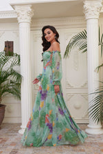 Angelino Green Impiring Hanger Balloon Sleeze Long Evening Dress