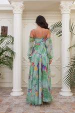 Angelino Green Impiring Hanger Balloon Sleeze Long Evening Dress