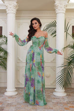 Angelino Green Impiring Hanger Balloon Sleeze Long Evening Dress