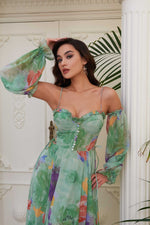 Angelino Green Impiring Hanger Balloon Sleeze Long Evening Dress