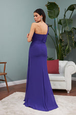 Angelino Purple Chiffon One Shoulder Slit Long Evening Dress