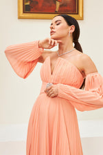 Angelino puppy mouth chiffon belt detailed long evening dress dress