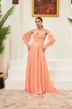Angelino puppy mouth chiffon belt detailed long evening dress dress