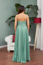 Çağla Chiffon Pleated Waist Beaded Long Evening Dress