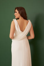 Angelino Ecru Chiffon Shoulder Long Wedding Dress with Stone