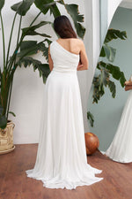 Angelino ecru chiffon one arm long outer gravity dress