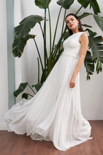 Angelino ecru chiffon one arm long outer gravity dress