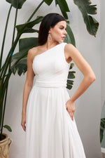 Angelino ecru chiffon one arm long outer gravity dress