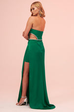 Angelino Emerald Satin Strapless Long Evening Dress with Side Slit