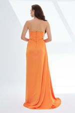 Orange Slit Satin Evening Dress Cat Ear Dress